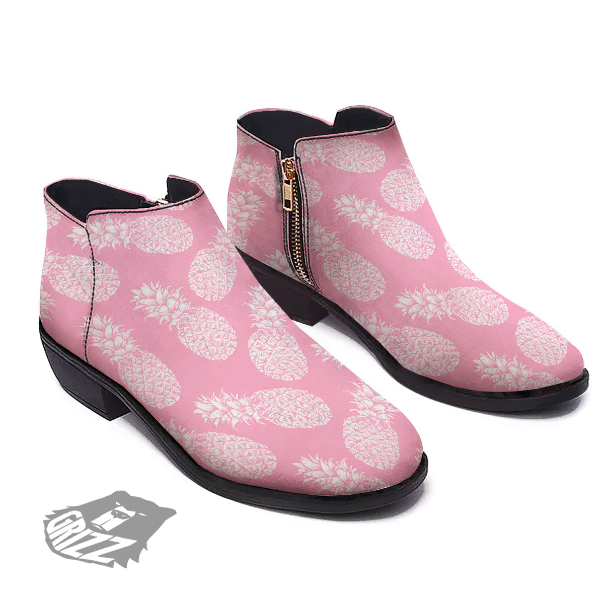 Pineapple Pink Print Pattern Ankle Boots-grizzshop
