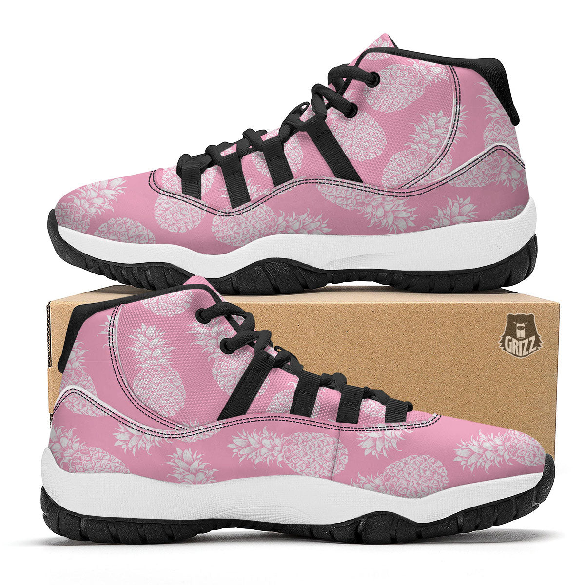 Pineapple Pink Print Pattern Black Bball Shoes-grizzshop