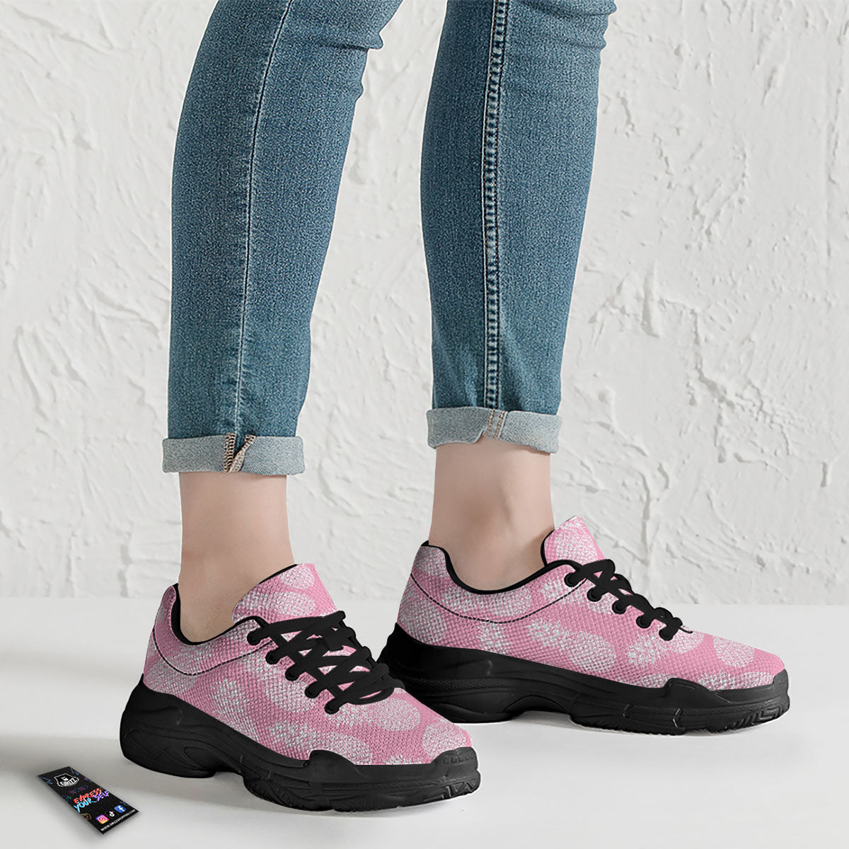 Pineapple Pink Print Pattern Black Chunky Shoes-grizzshop
