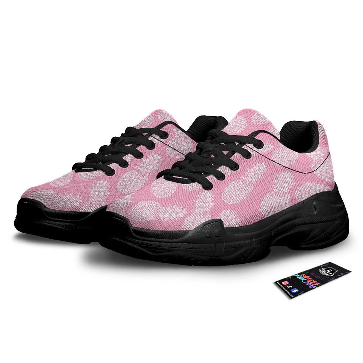 Pineapple Pink Print Pattern Black Chunky Shoes-grizzshop
