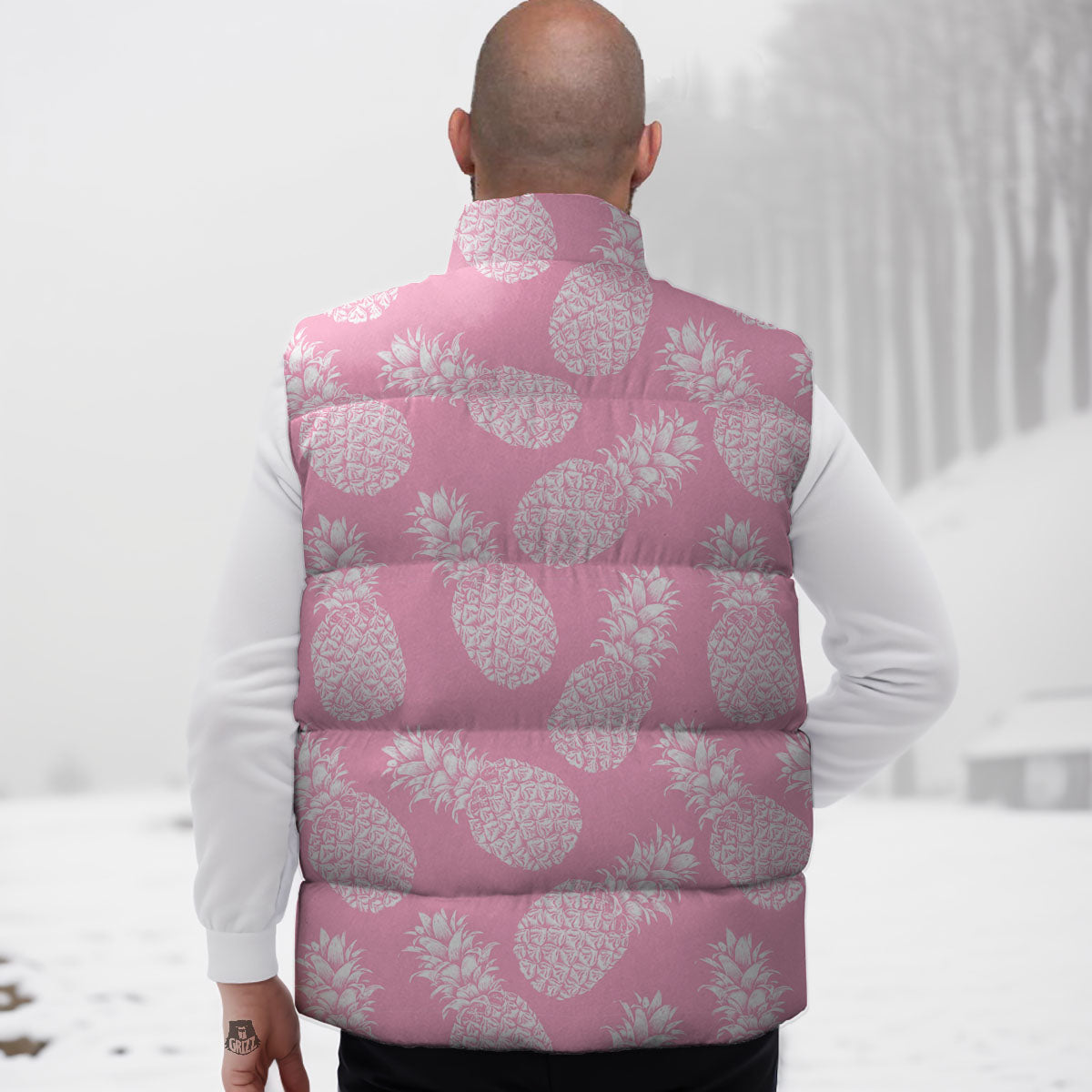 Pineapple Pink Print Pattern Down Vest-grizzshop