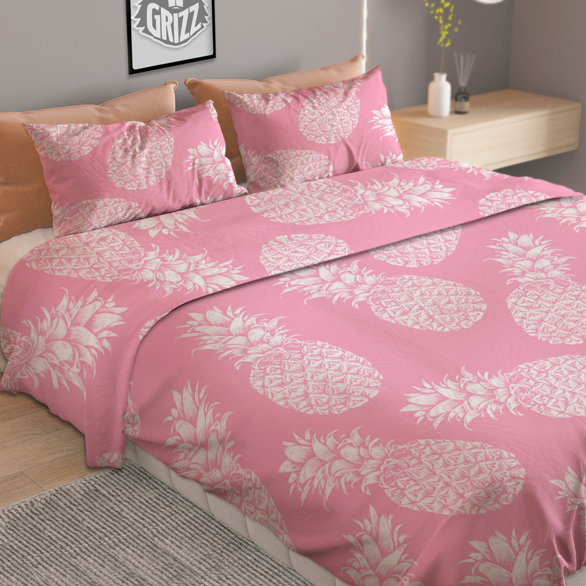 Pineapple Pink Print Pattern Duvet Cover Bedding Set-grizzshop