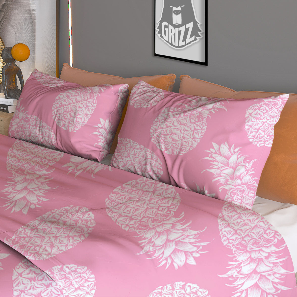 Pineapple Pink Print Pattern Duvet Cover Bedding Set-grizzshop