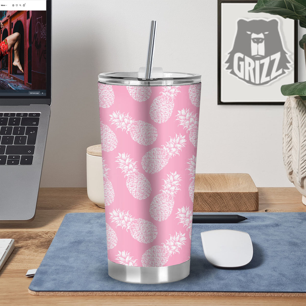 Pineapple Pink Print Pattern Tumbler-grizzshop