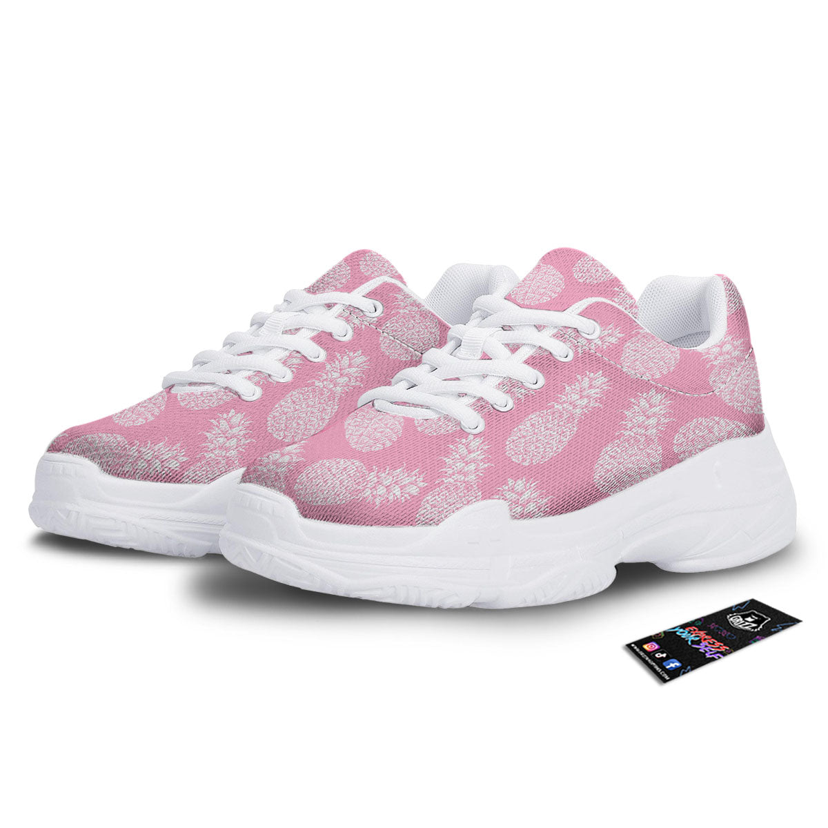 Pineapple Pink Print Pattern White Chunky Shoes-grizzshop