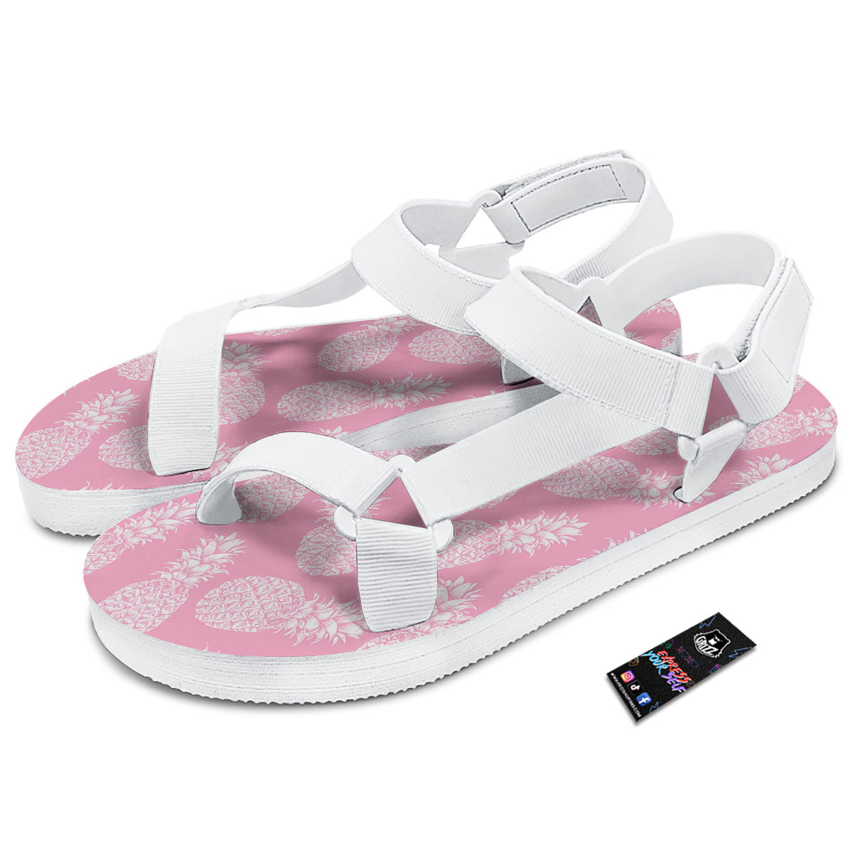 Pineapple Pink Print Pattern White Open Toe Sandals-grizzshop