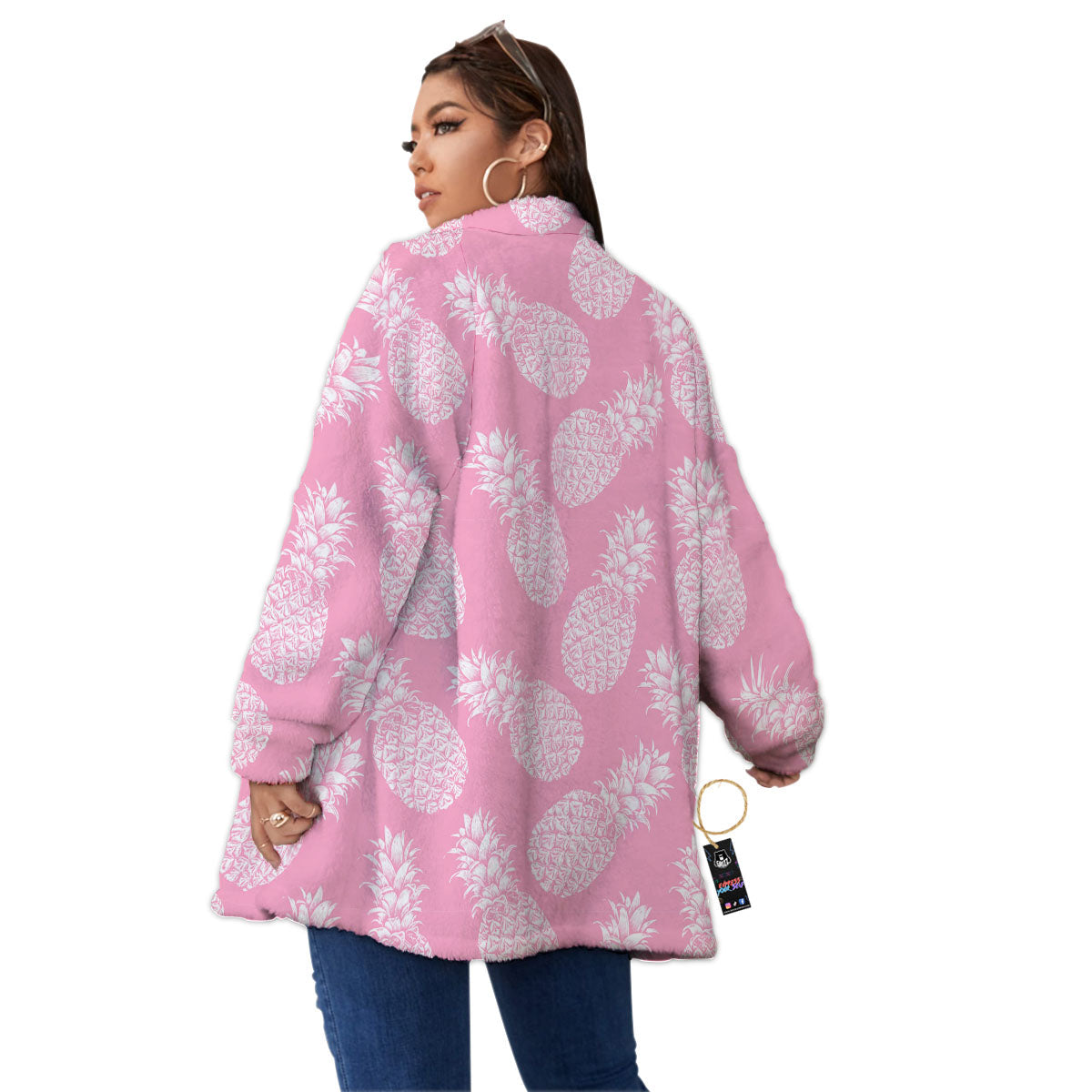 Pineapple Pink Print Pattern Women's Sherpa Jacket-grizzshop