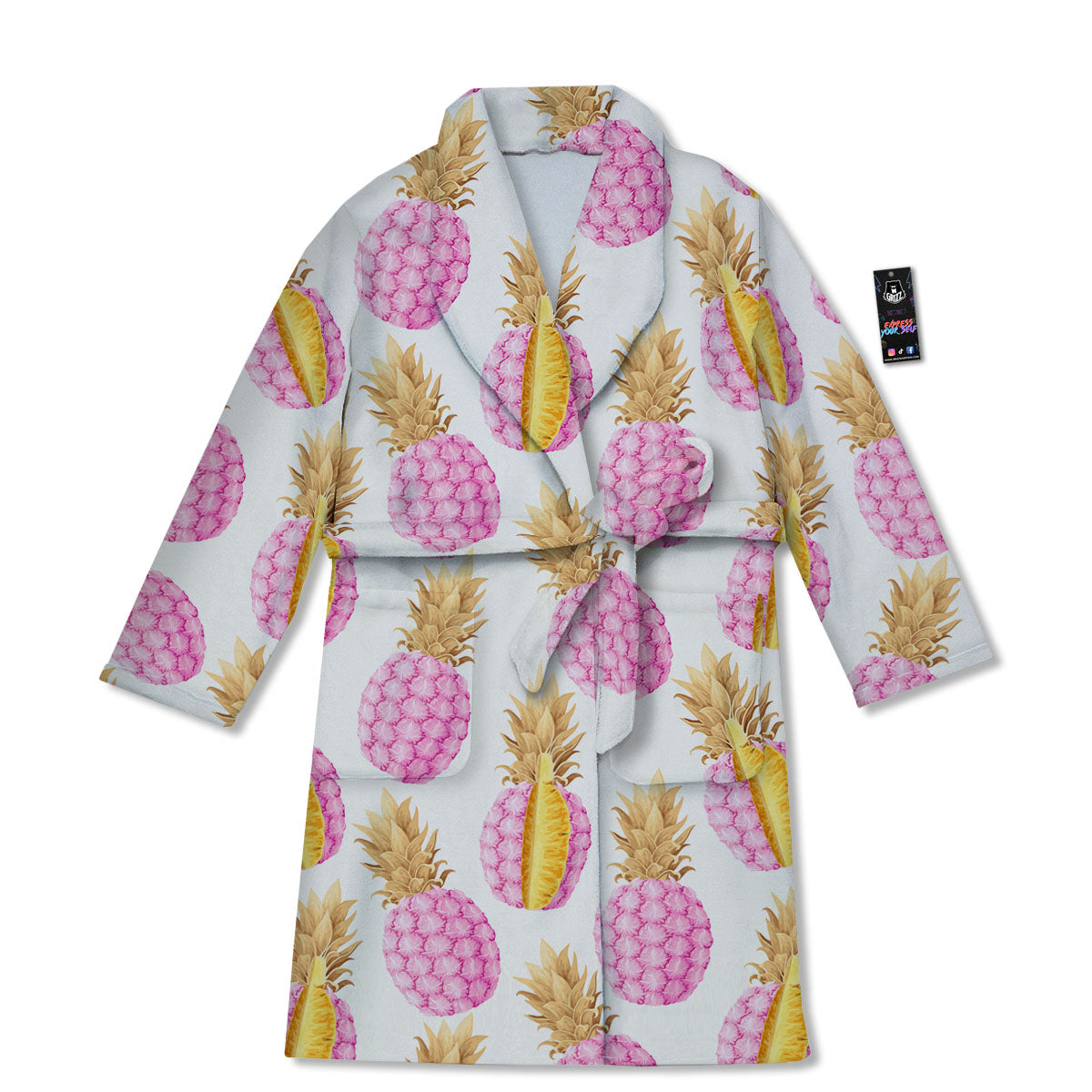Pineapple Pink Vintage Print Pattern Bathrobe-grizzshop