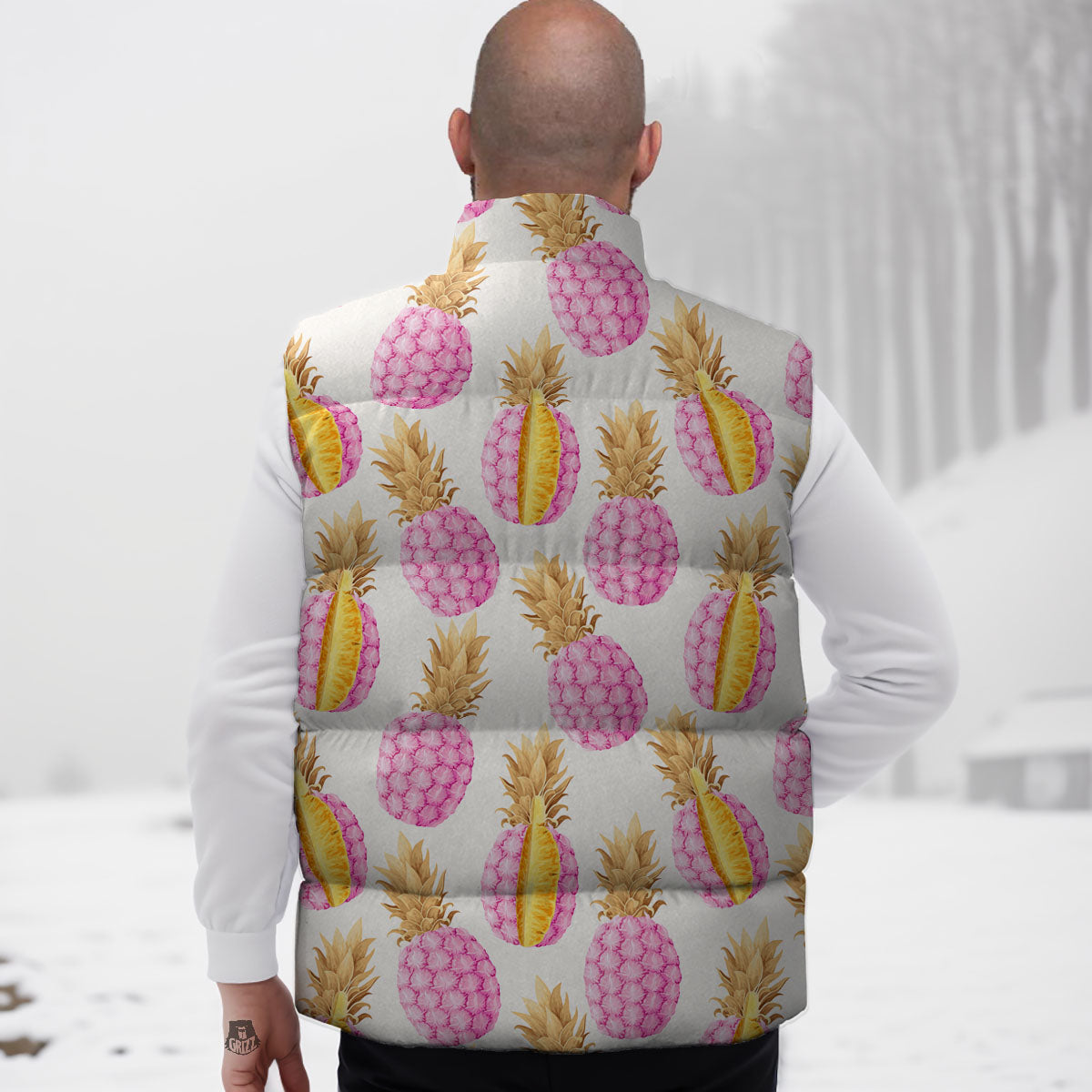 Pineapple Pink Vintage Print Pattern Down Vest-grizzshop