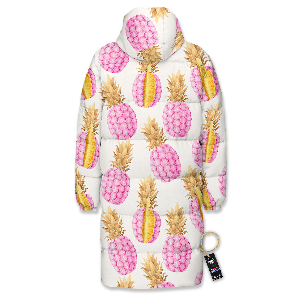 Pineapple Pink Vintage Print Pattern Long Down Jacket-grizzshop