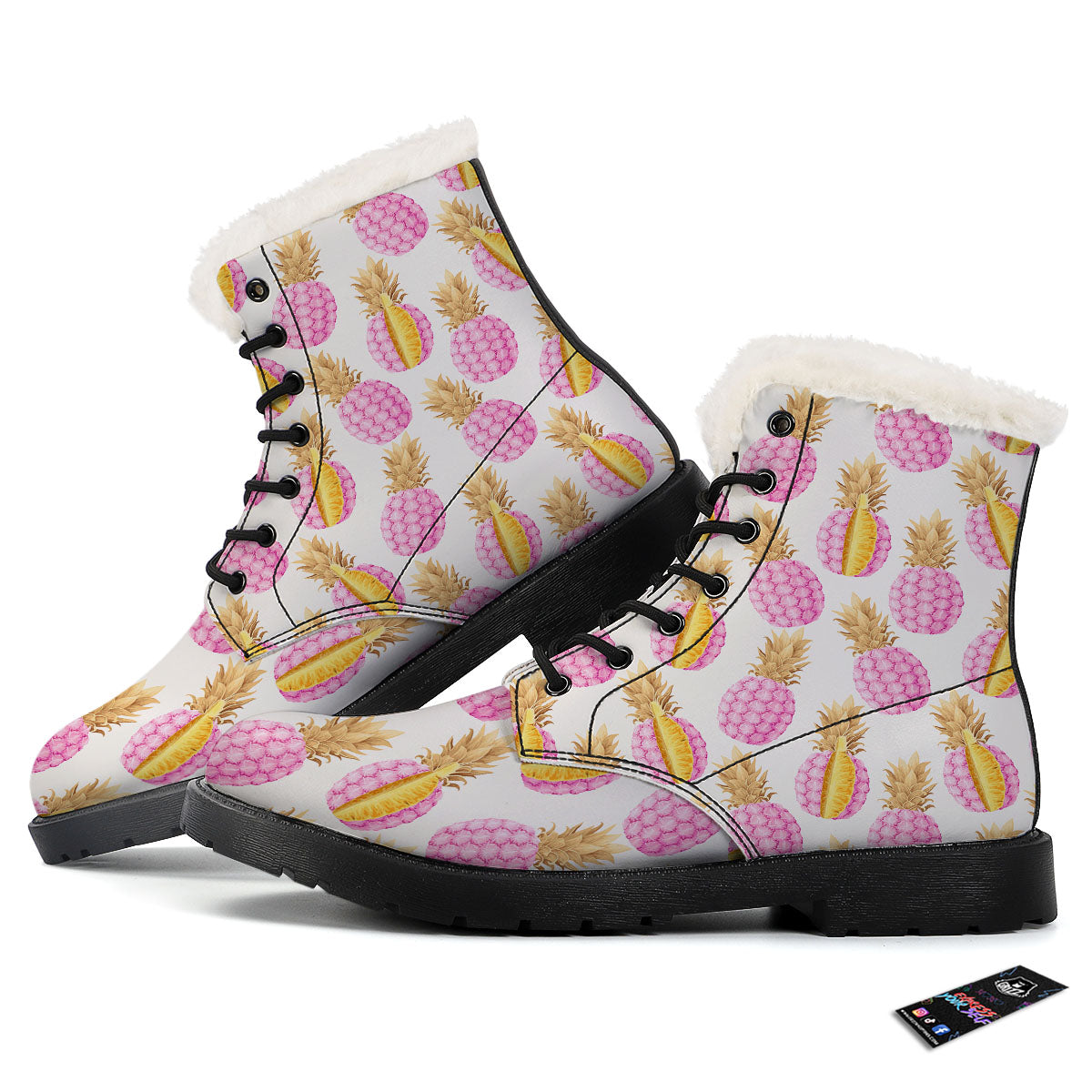 Pineapple Pink Vintage Print Pattern Winter Boots-grizzshop