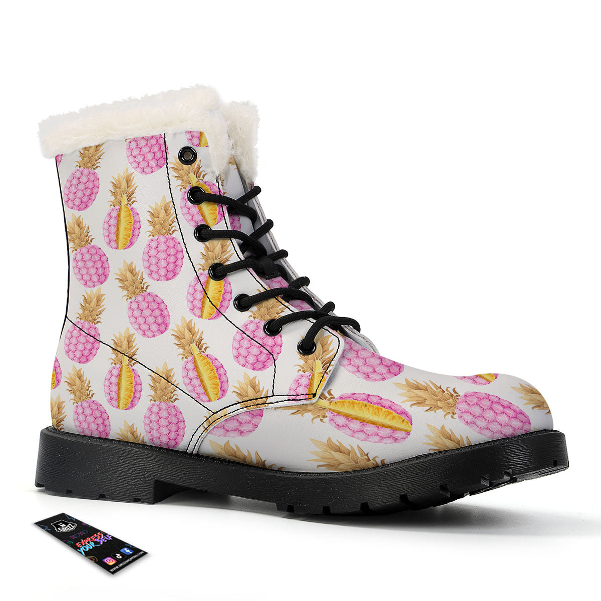 Pineapple Pink Vintage Print Pattern Winter Boots-grizzshop