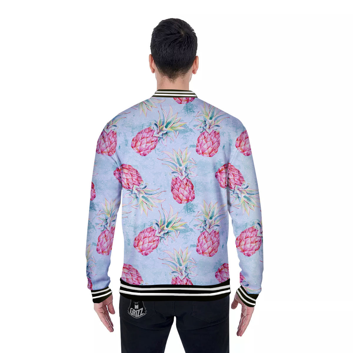 Pineapple Pink Watercolor Print Pattern Baseball Jacket-grizzshop