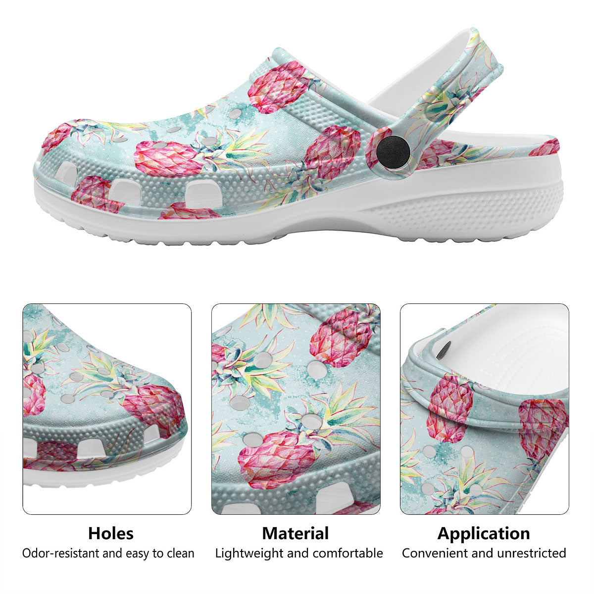 Pineapple Pink Watercolor Print Pattern Clog-grizzshop