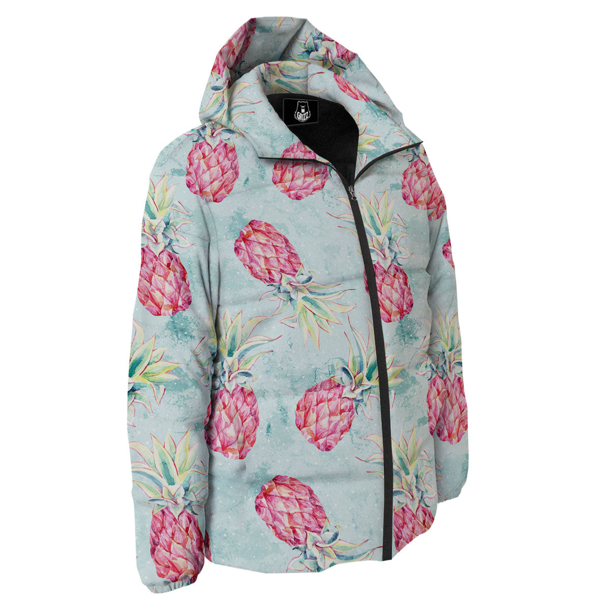 Pineapple Pink Watercolor Print Pattern Down Jacket-grizzshop
