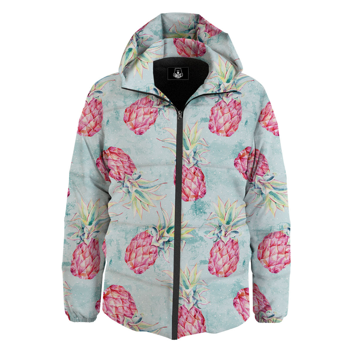 Pineapple Pink Watercolor Print Pattern Down Jacket-grizzshop