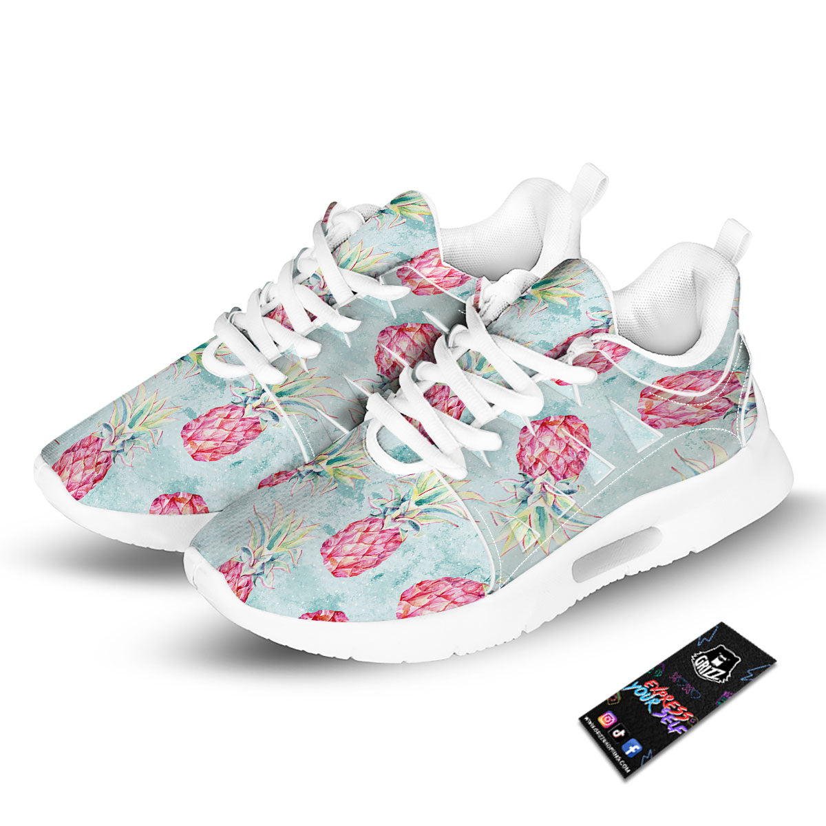 Pineapple Pink Watercolor Print Pattern Tennis Shoes-grizzshop
