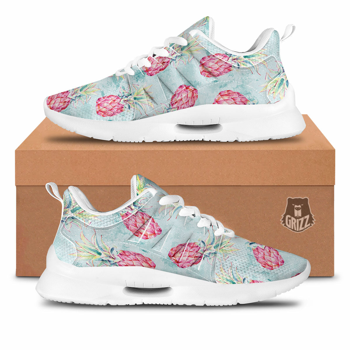 Pineapple Pink Watercolor Print Pattern Tennis Shoes-grizzshop