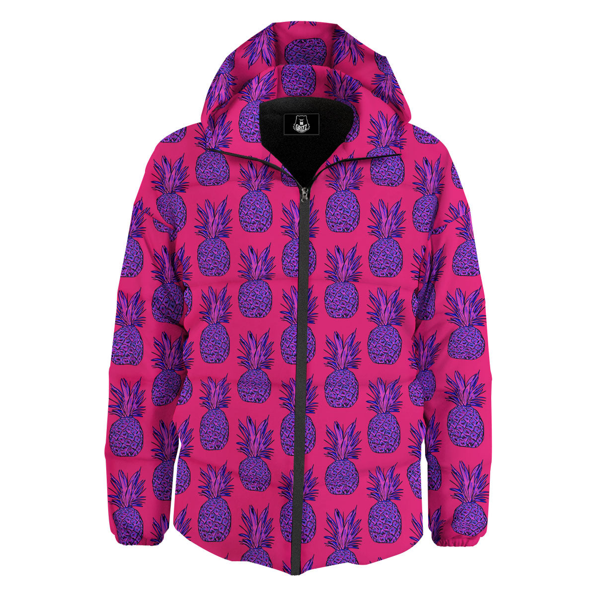 Pineapple Purple Print Pattern Down Jacket-grizzshop