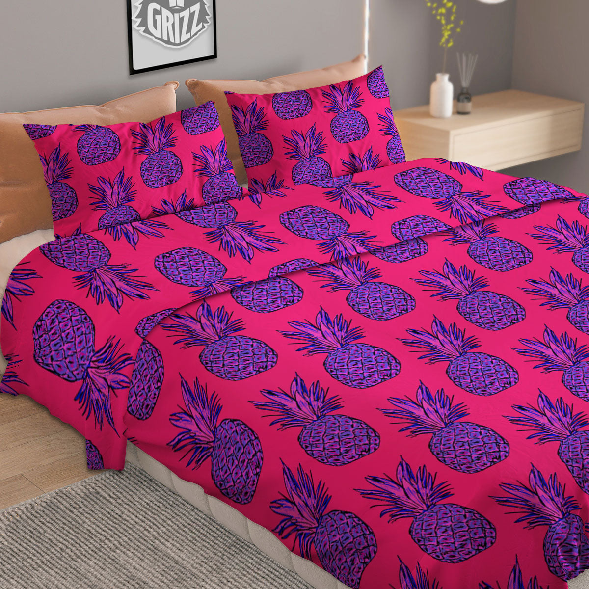 Pineapple Purple Print Pattern Duvet Cover Bedding Set-grizzshop