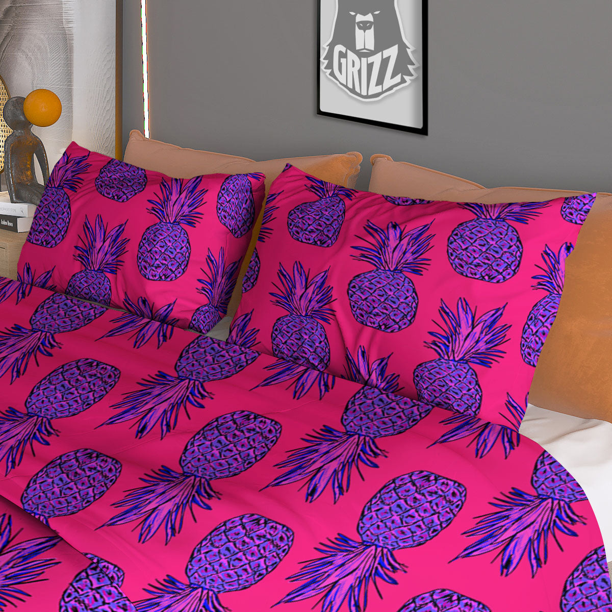 Pineapple Purple Print Pattern Duvet Cover Bedding Set-grizzshop