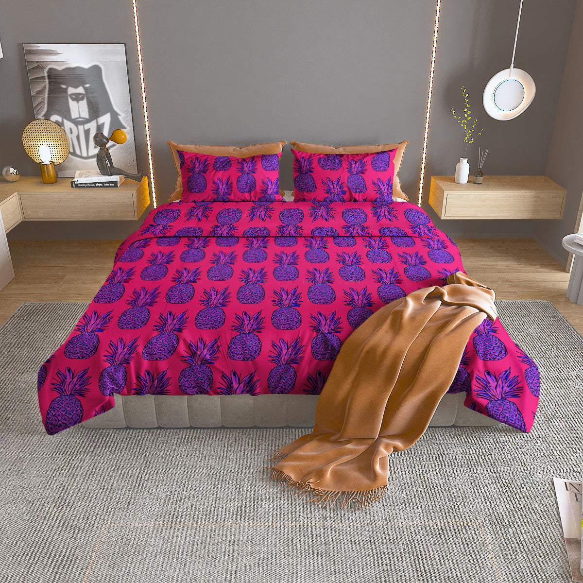 Pineapple Purple Print Pattern Duvet Cover Bedding Set-grizzshop