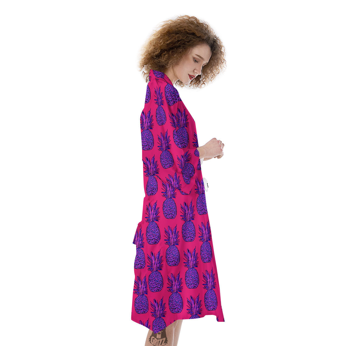 Pineapple Purple Print Pattern Kimono-grizzshop