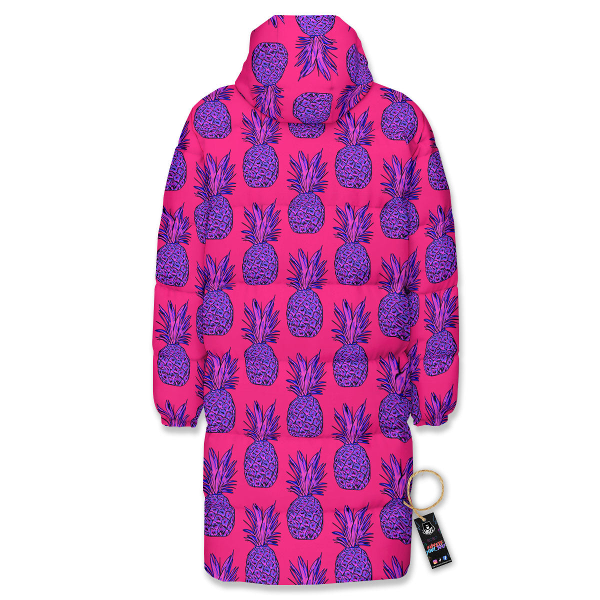 Pineapple Purple Print Pattern Long Down Jacket-grizzshop
