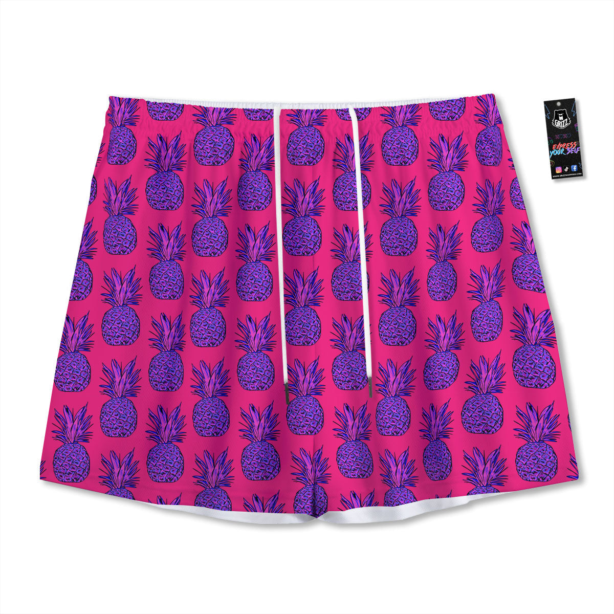 Pineapple Purple Print Pattern Mesh Shorts-grizzshop