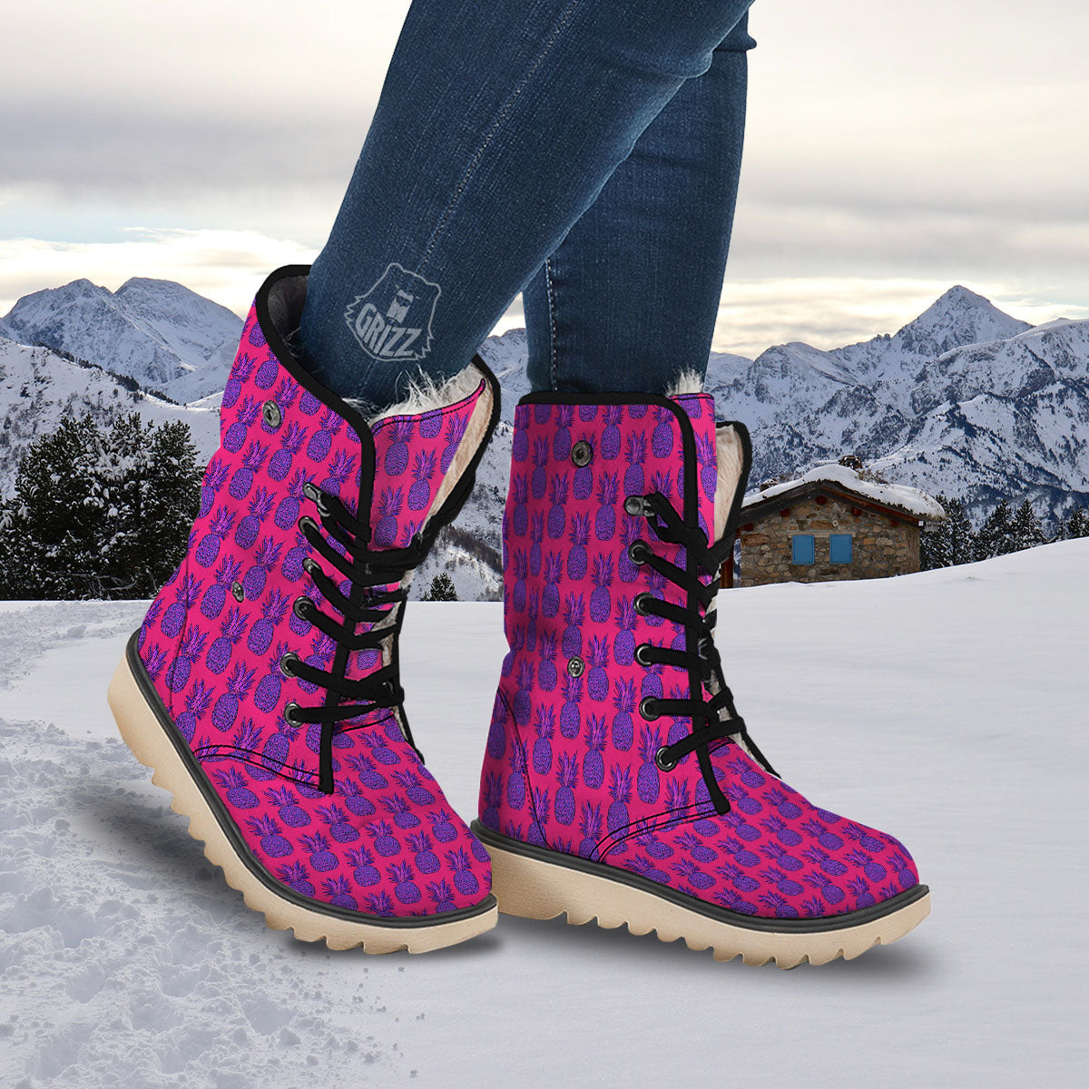 Pineapple Purple Print Pattern Snow Boots-grizzshop