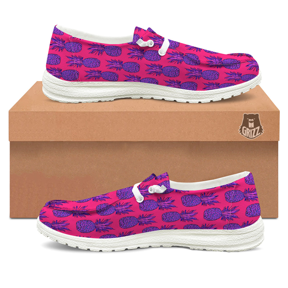 Pineapple Purple Print Pattern White Loafers-grizzshop