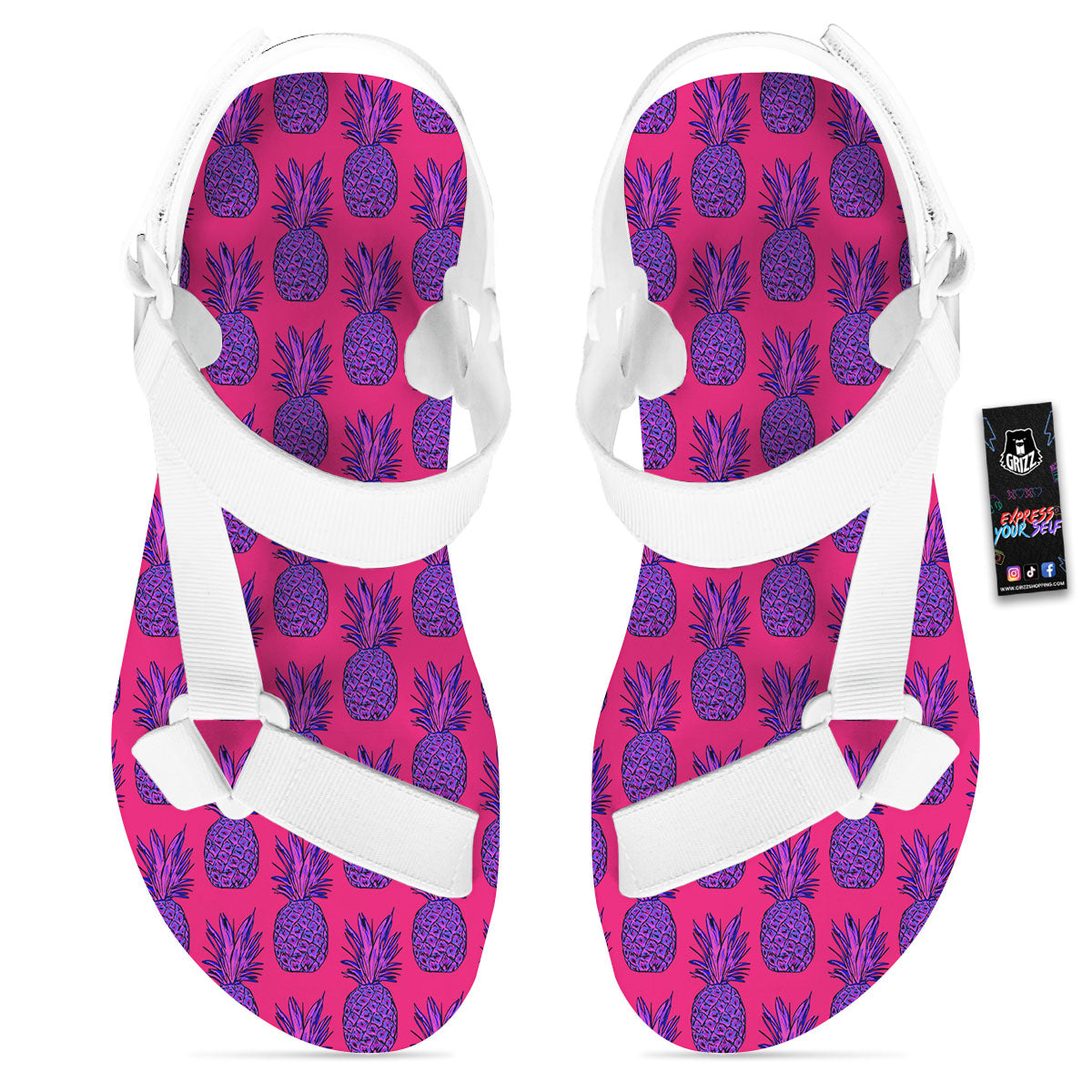 Pineapple Purple Print Pattern White Open Toe Sandals-grizzshop