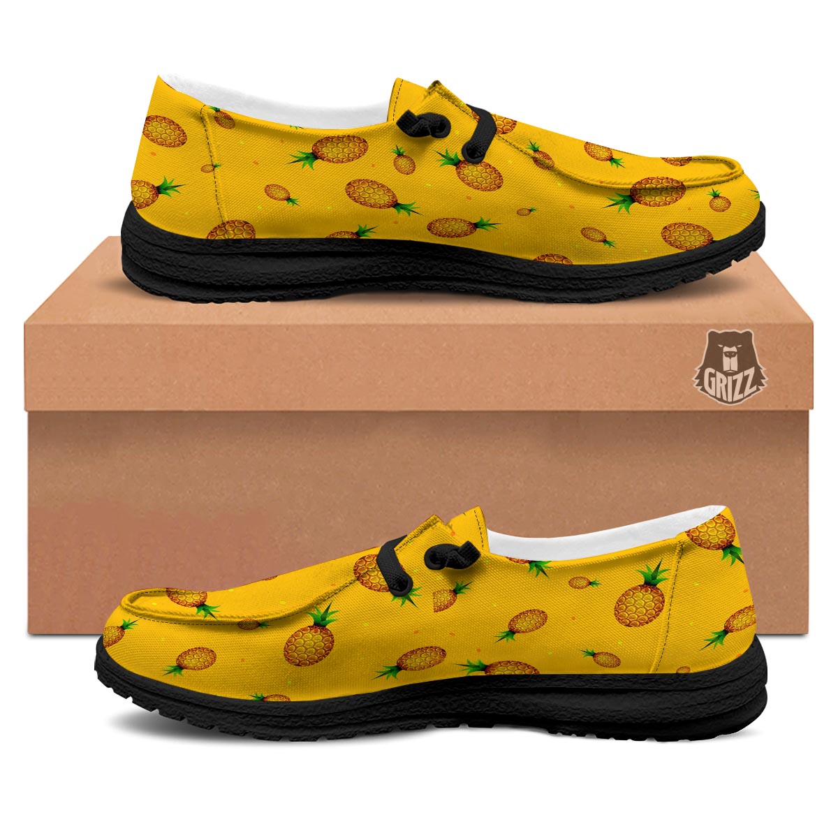 Pineapple Sand Beach Print Pattern Black Loafers-grizzshop