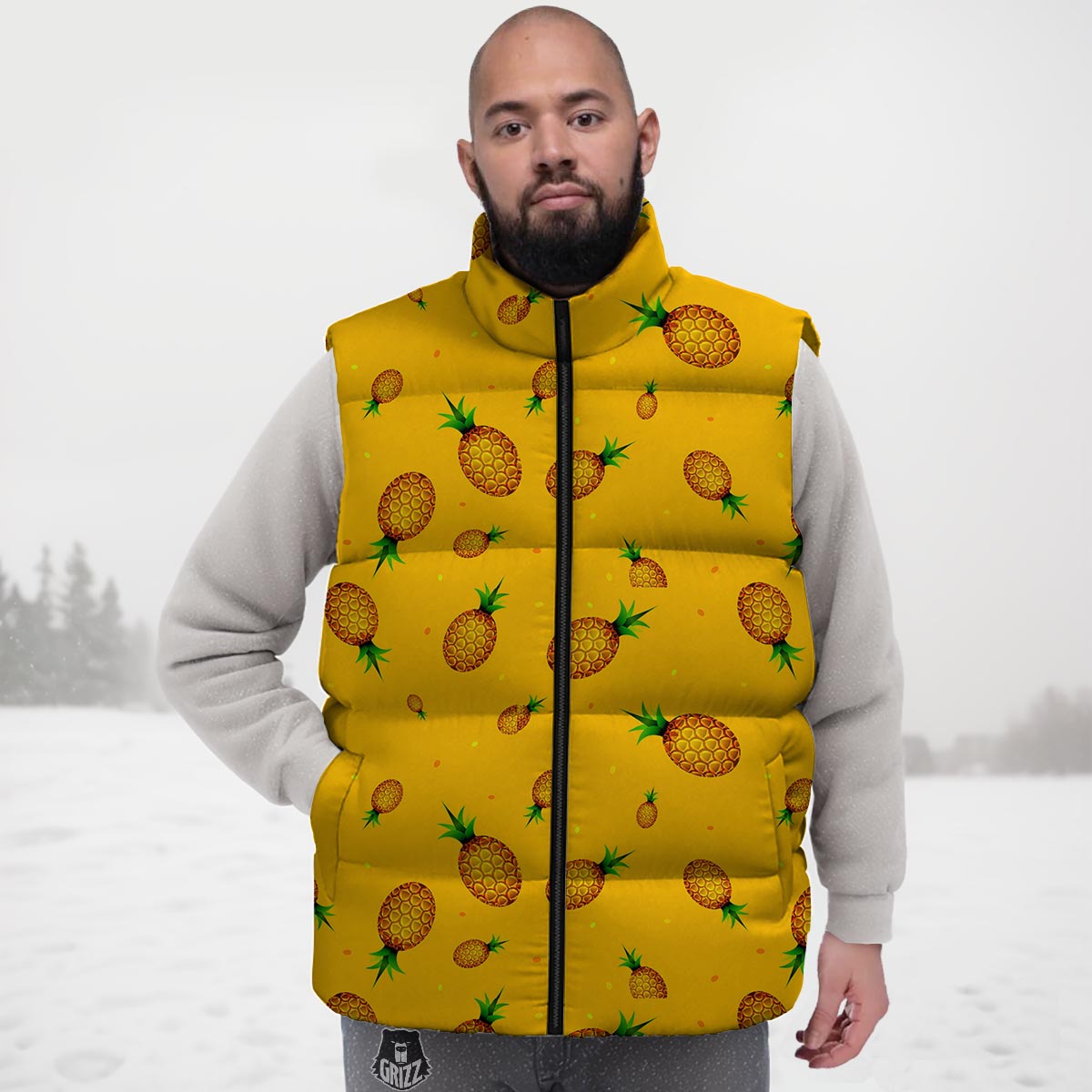 Pineapple Sand Beach Print Pattern Down Vest-grizzshop