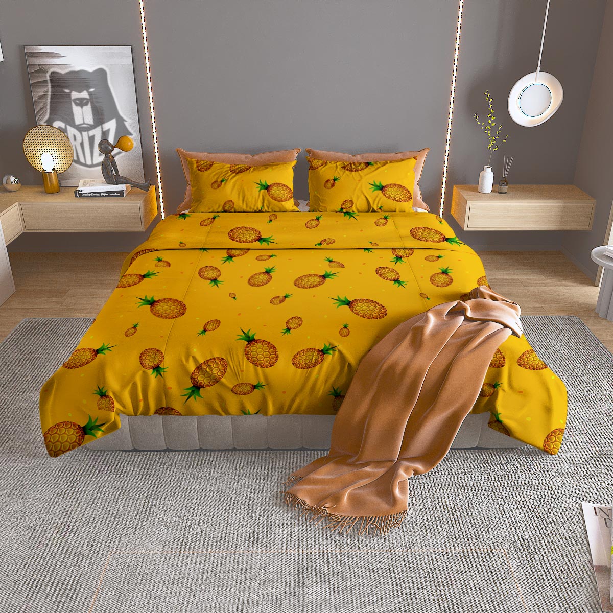 Pineapple Sand Beach Print Pattern Duvet Cover Bedding Set-grizzshop