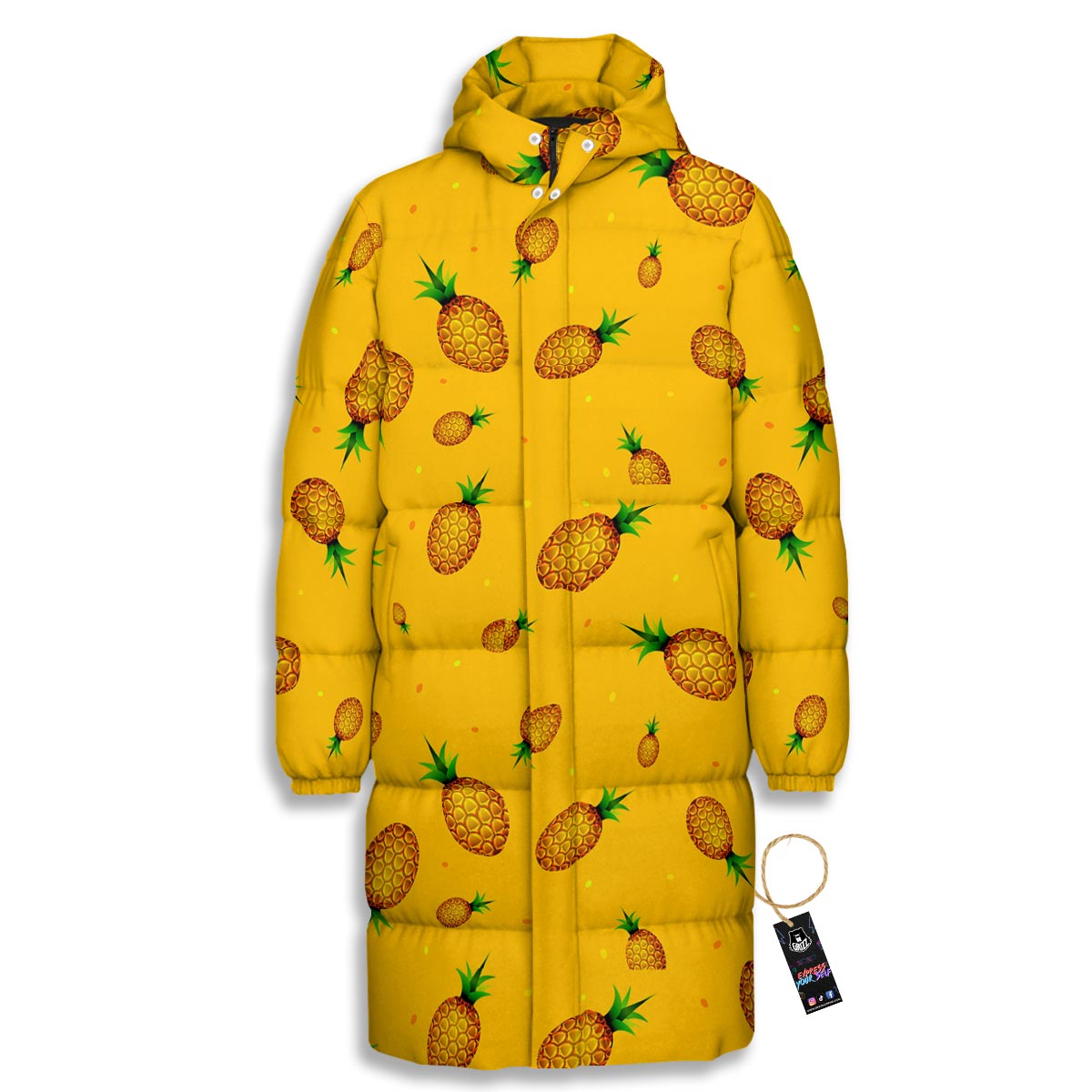 Pineapple Sand Beach Print Pattern Long Down Jacket-grizzshop
