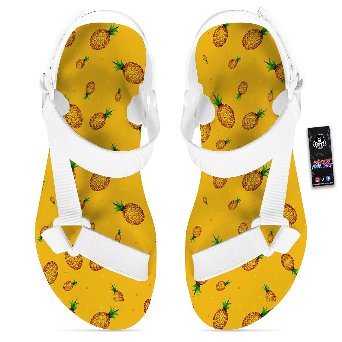 Pineapple Sand Beach Print Pattern White Open Toe Sandals-grizzshop