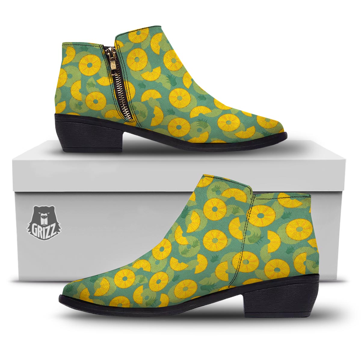 Pineapple Sliced Print Pattern Ankle Boots-grizzshop