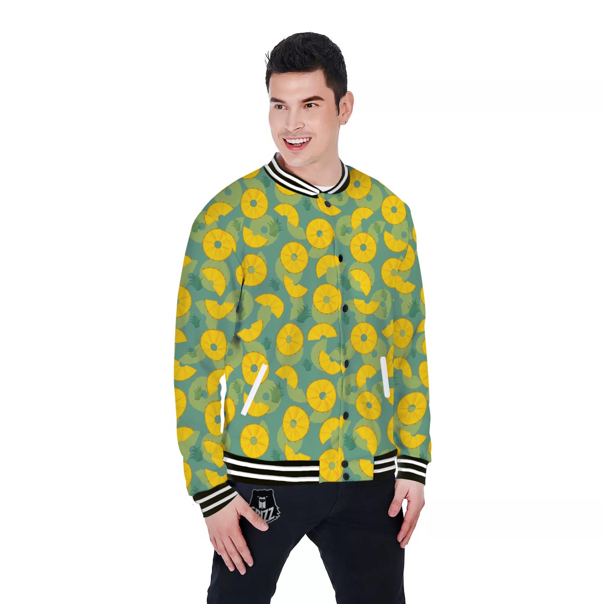 Pineapple Sliced Print Pattern Baseball Jacket-grizzshop