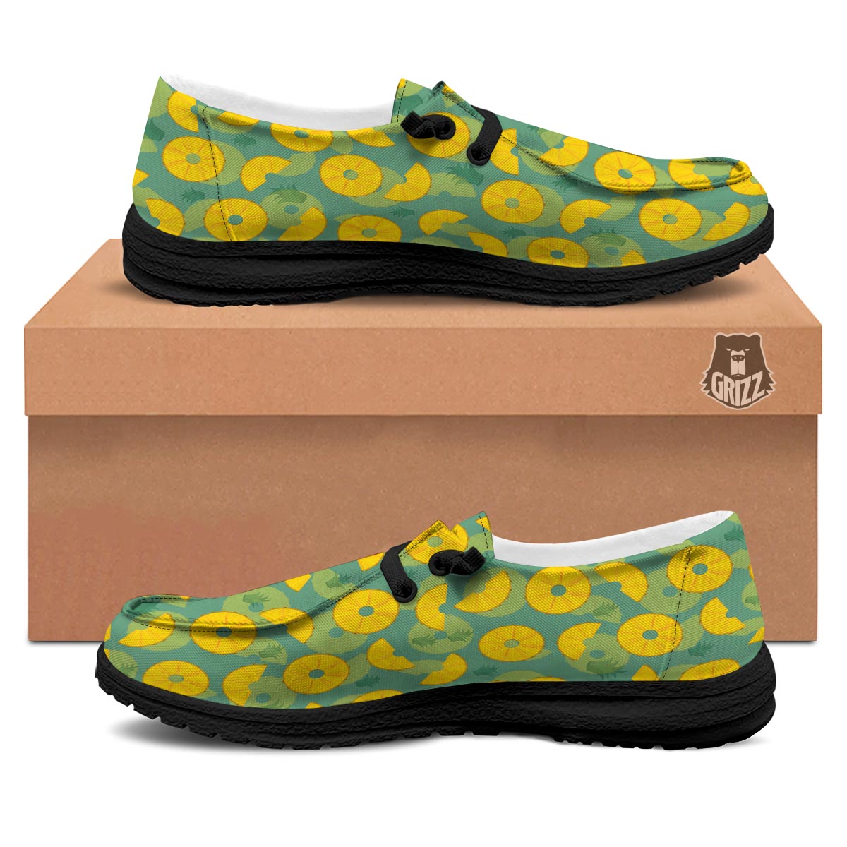 Pineapple Sliced Print Pattern Black Loafers-grizzshop