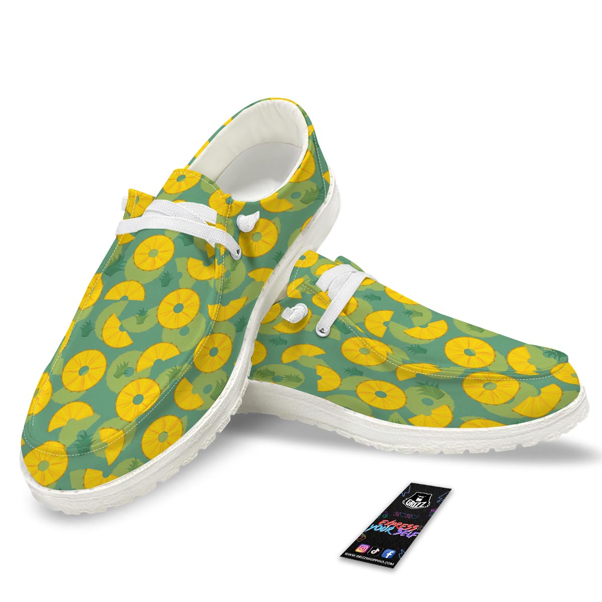 Pineapple Sliced Print Pattern Black Loafers-grizzshop