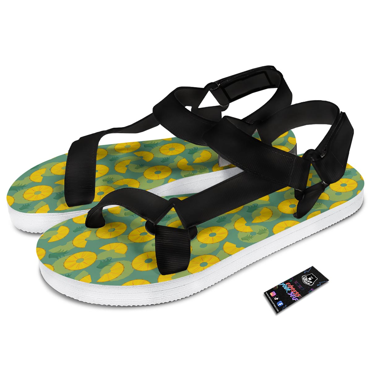 Pineapple Sliced Print Pattern Black Open Toe Sandals-grizzshop