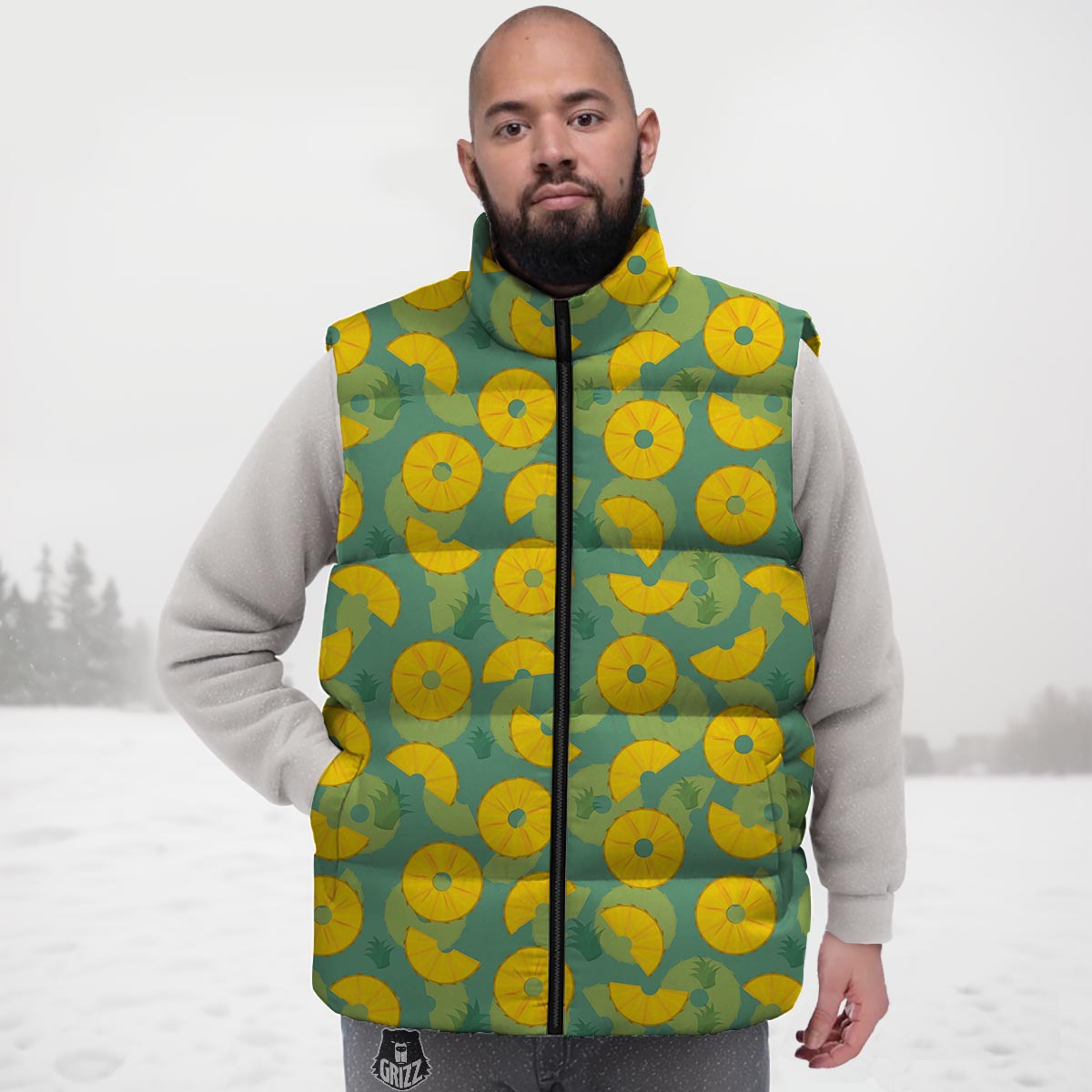 Pineapple Sliced Print Pattern Down Vest-grizzshop