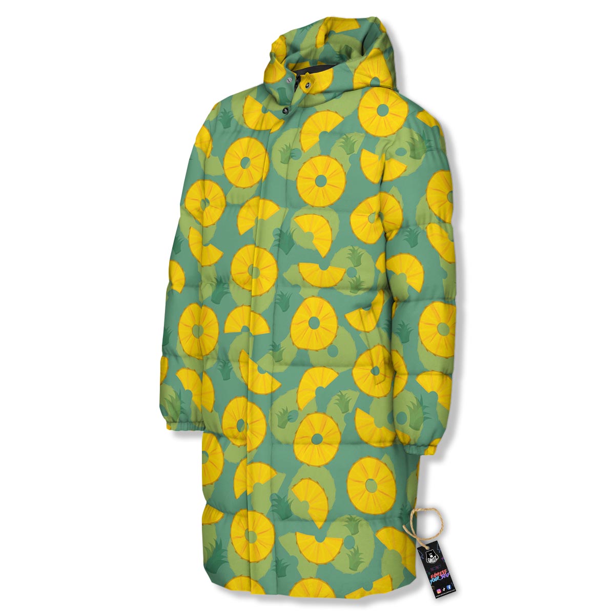 Pineapple Sliced Print Pattern Long Down Jacket-grizzshop