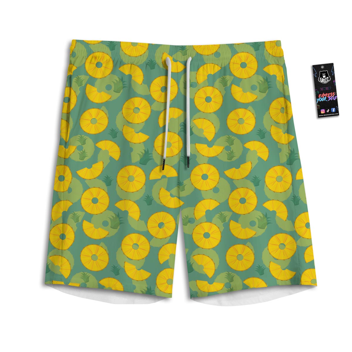 Pineapple Sliced Print Pattern Men's Athletic Shorts-grizzshop