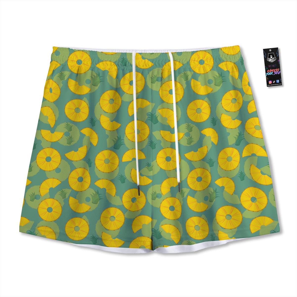Pineapple Sliced Print Pattern Mesh Shorts-grizzshop