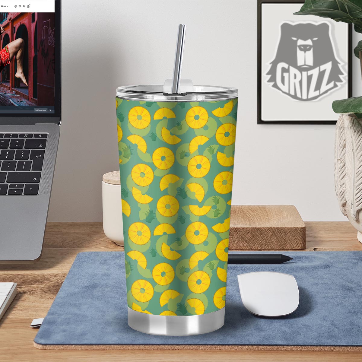Pineapple Sliced Print Pattern Tumbler-grizzshop