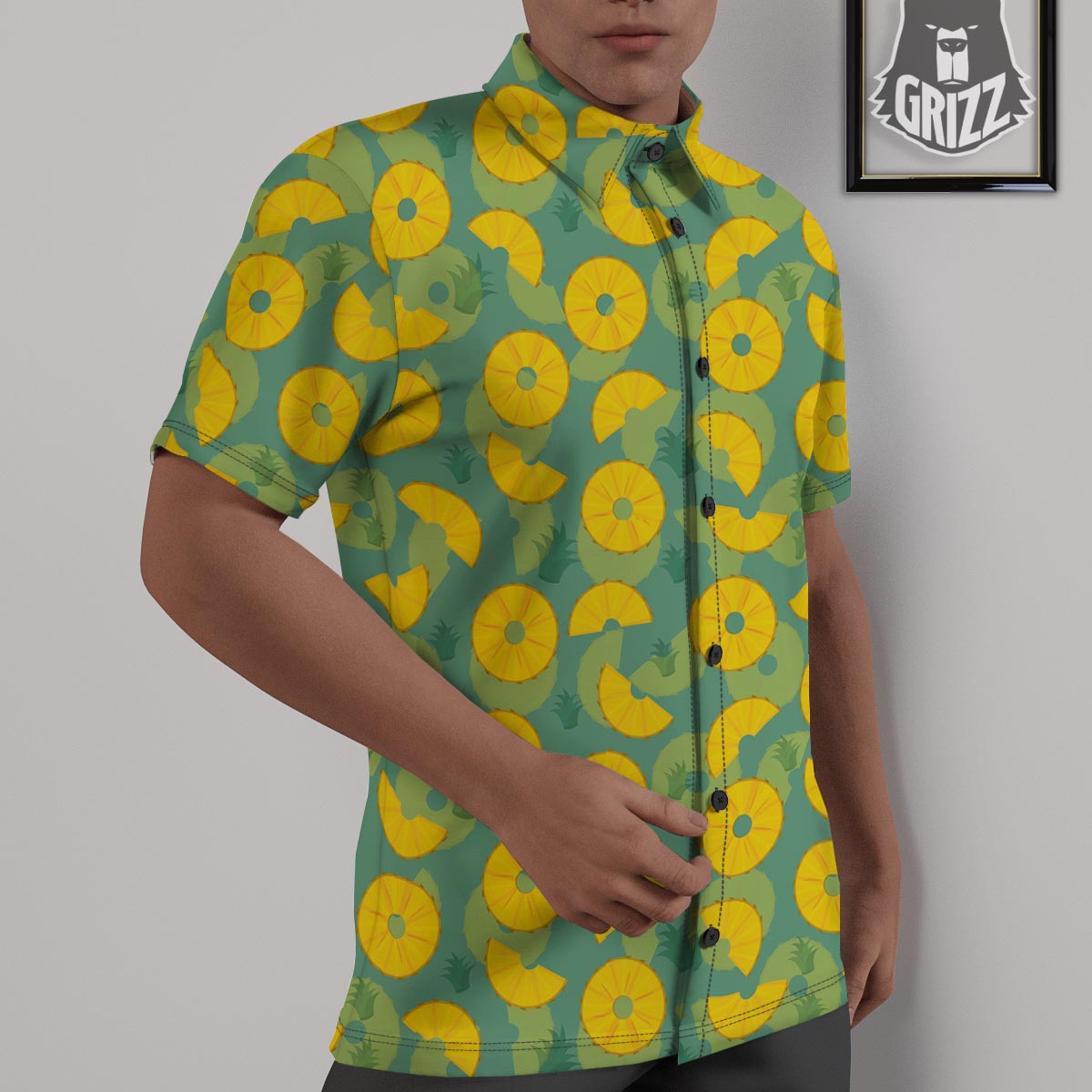 Pineapple Sliced Print Pattern Untucked Shirts-grizzshop