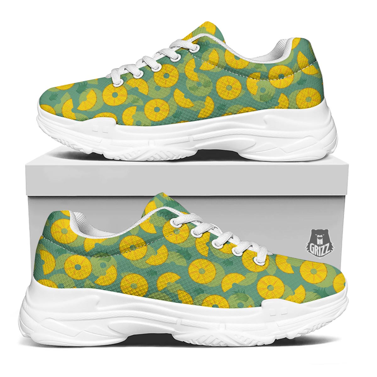 Pineapple Sliced Print Pattern White Chunky Shoes-grizzshop