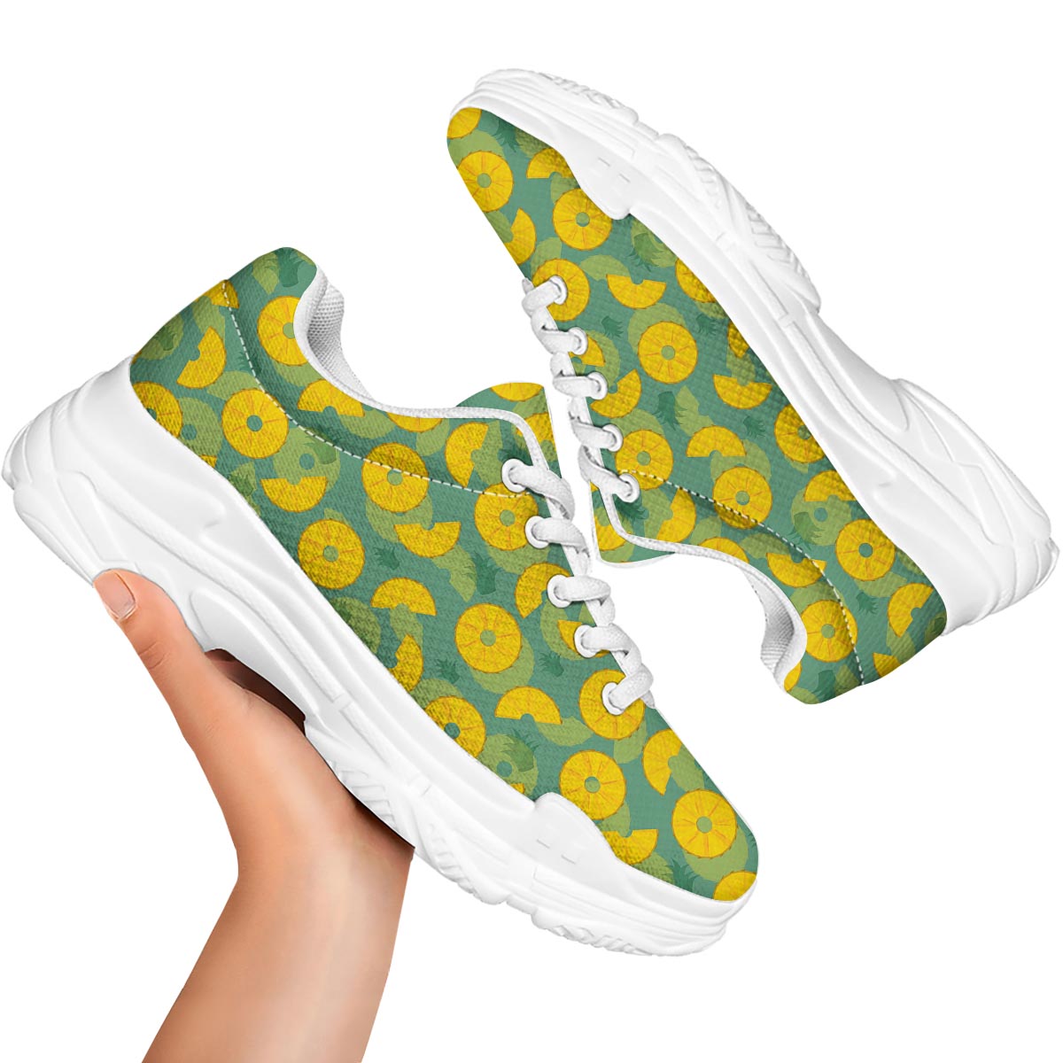 Pineapple Sliced Print Pattern White Chunky Shoes-grizzshop